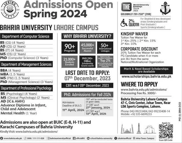 Bahria University Admissions