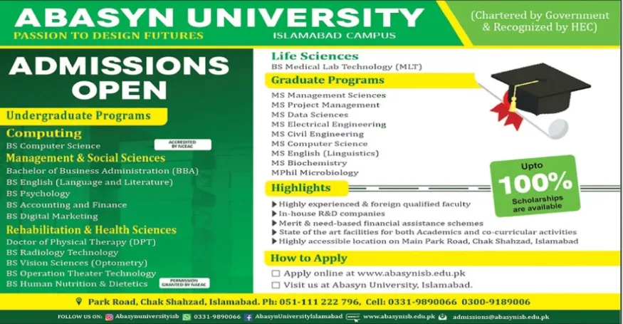 Abasyn University Islamabad Admissions 2024